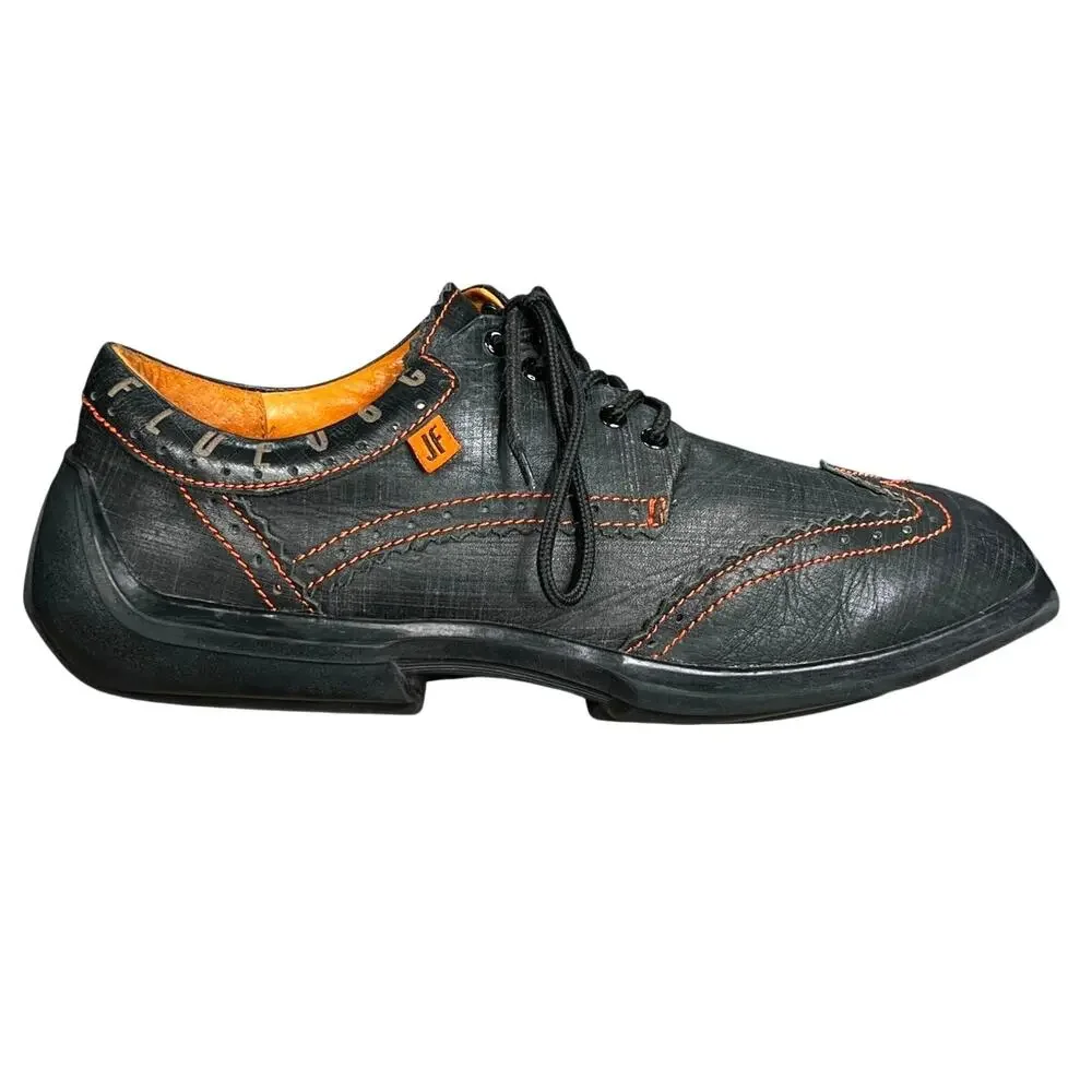 John Fluevog Men’s Charles Future Angel Black Brogue Wingtip Shoe Size US 12